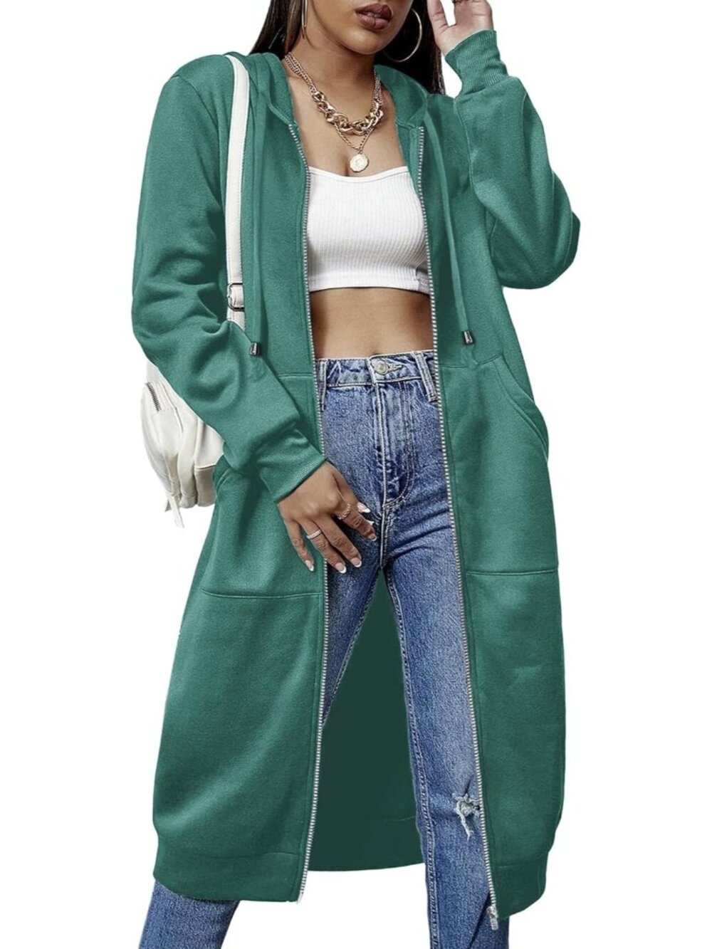 〽️Women's Mint Casual Zip Up Fleece Tunic Oversized Pocket Long Hoodie Jacket